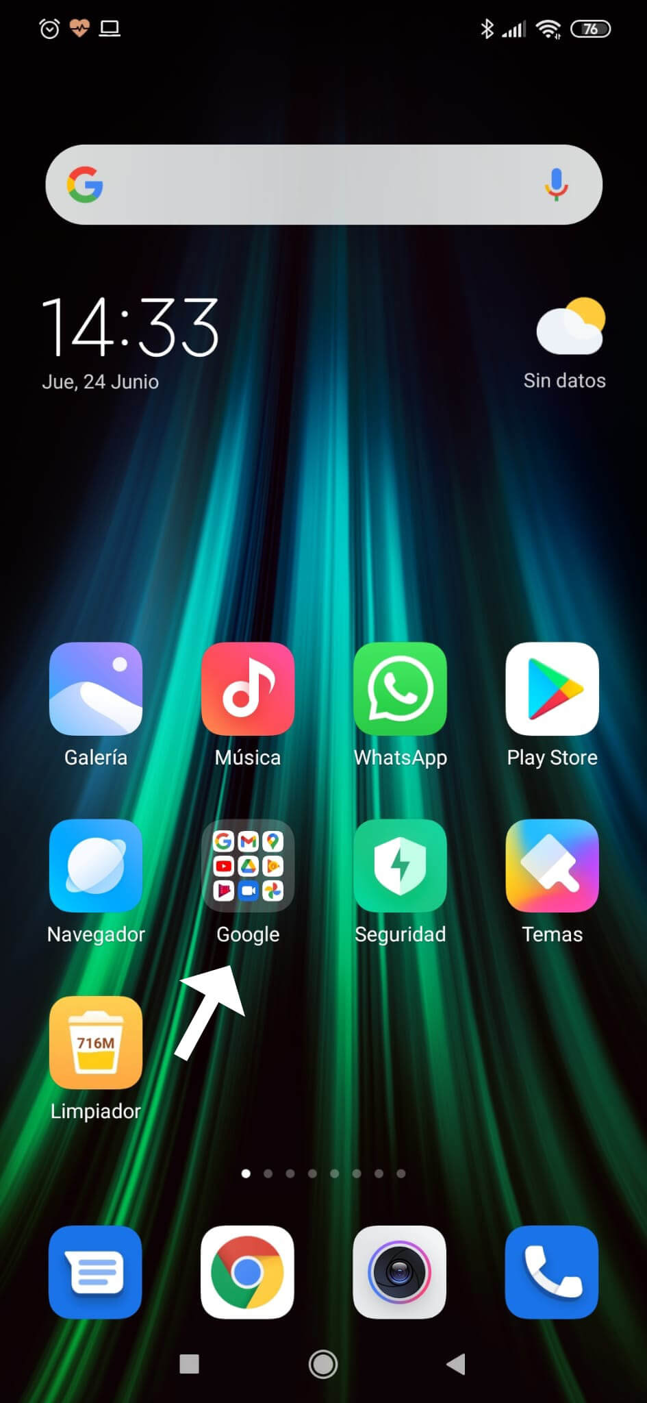 gmail en la pantalla principal de Xiaomi